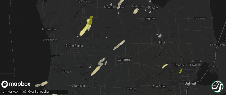 Hail map in Westphalia, MI on June 16, 2026