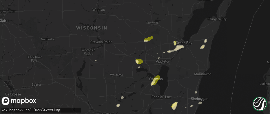 Hail map in Weyauwega, WI on June 16, 2026