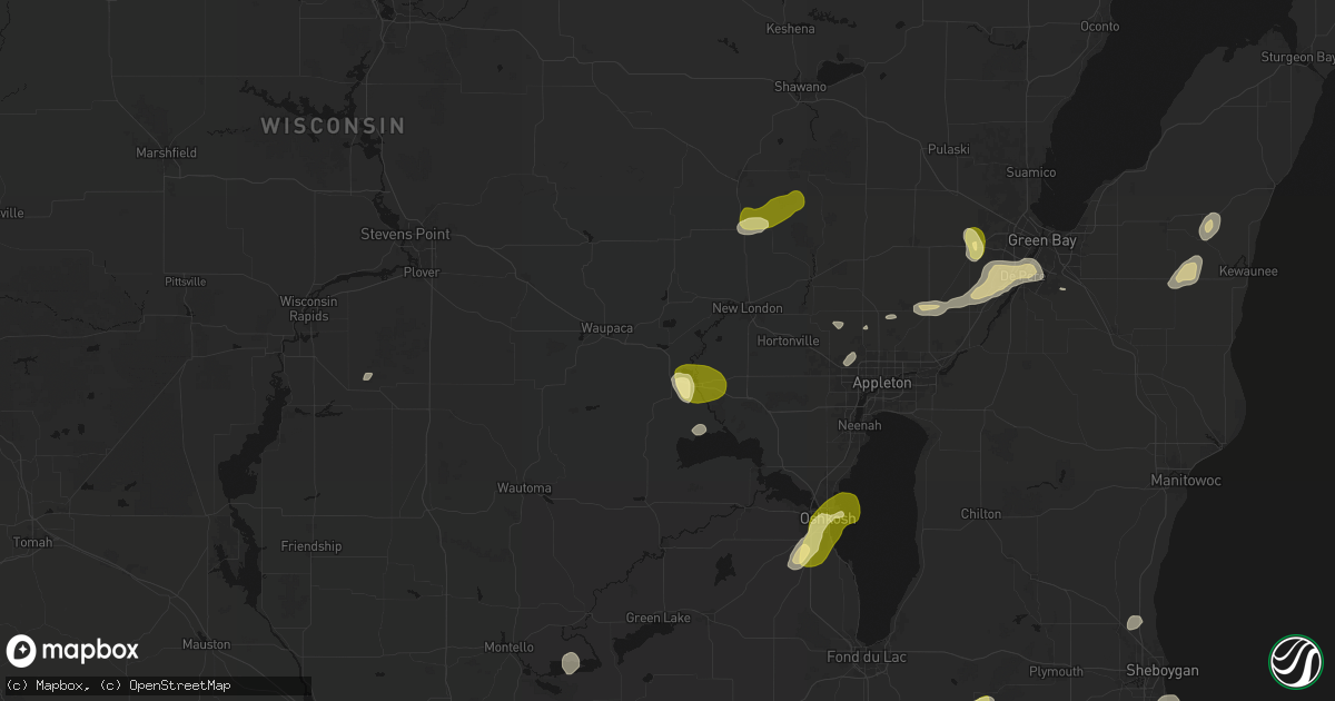 Hail map in Weyauwega, WI on June 16, 2026