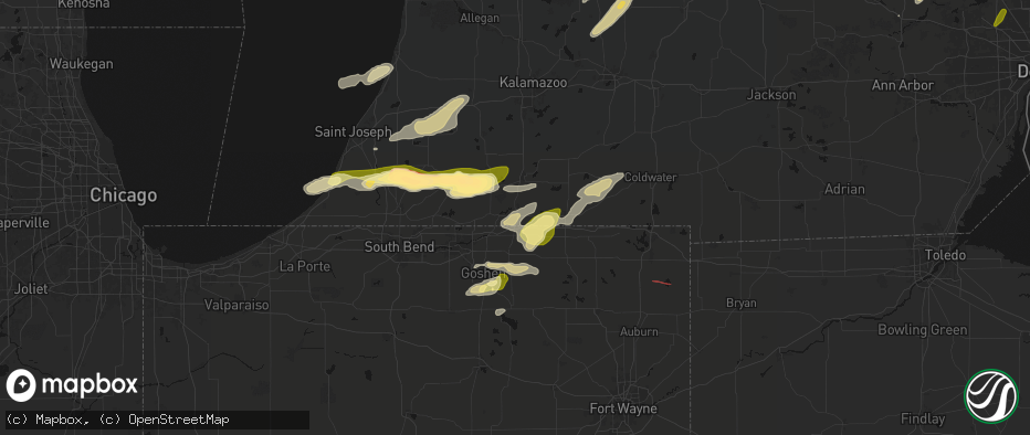 Hail map in White Pigeon, MI on June 16, 2026