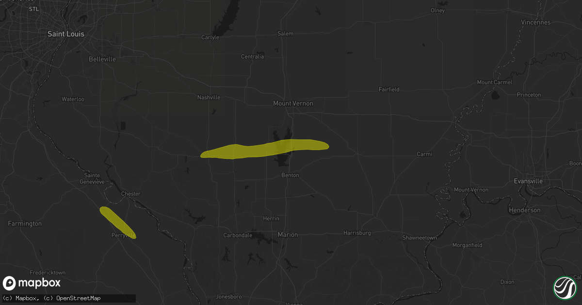 Hail map in Whittington, IL on June 16, 2026