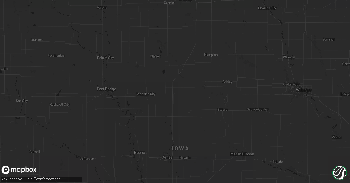 Hail map in Williams, IA on June 16, 2026