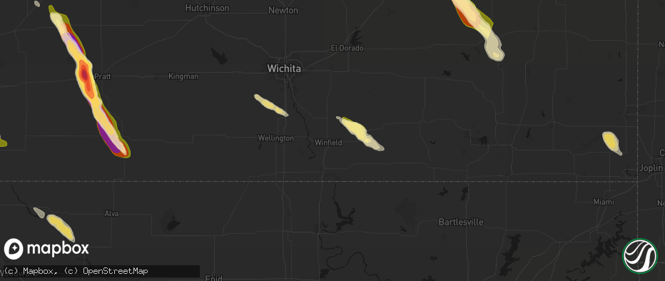Hail map in Winfield, KS on June 16, 2026