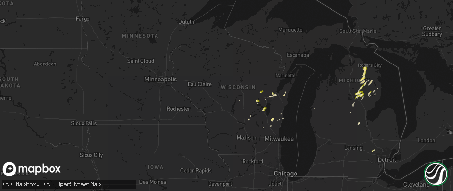 Hail map in Wisconsin on June 16, 2026