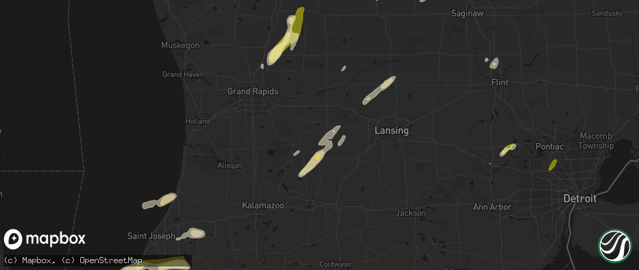 Hail map in Woodland, MI on June 16, 2026