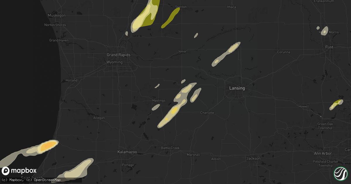 Hail map in Woodland, MI on June 16, 2026