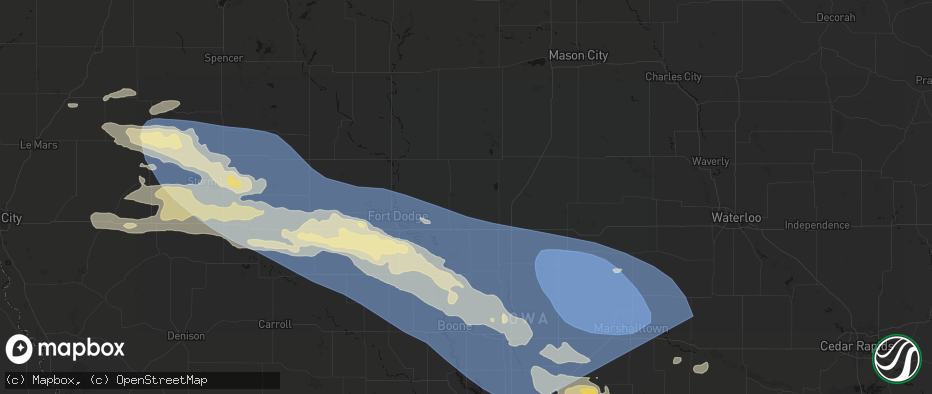 Hail map in Woolstock, IA on June 16, 2026