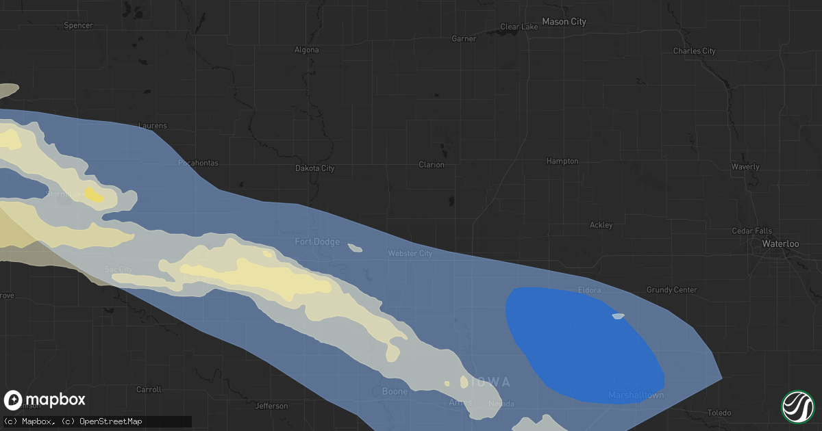 Hail map in Woolstock, IA on June 16, 2026