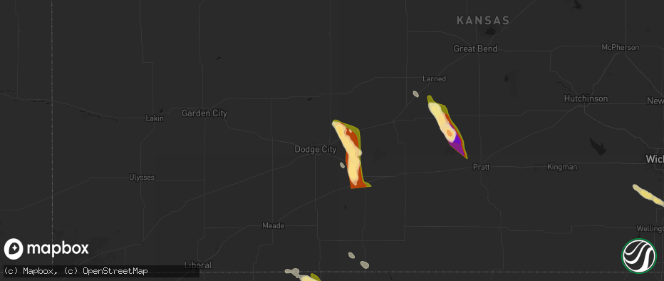 Hail map in Wright, KS on June 16, 2026