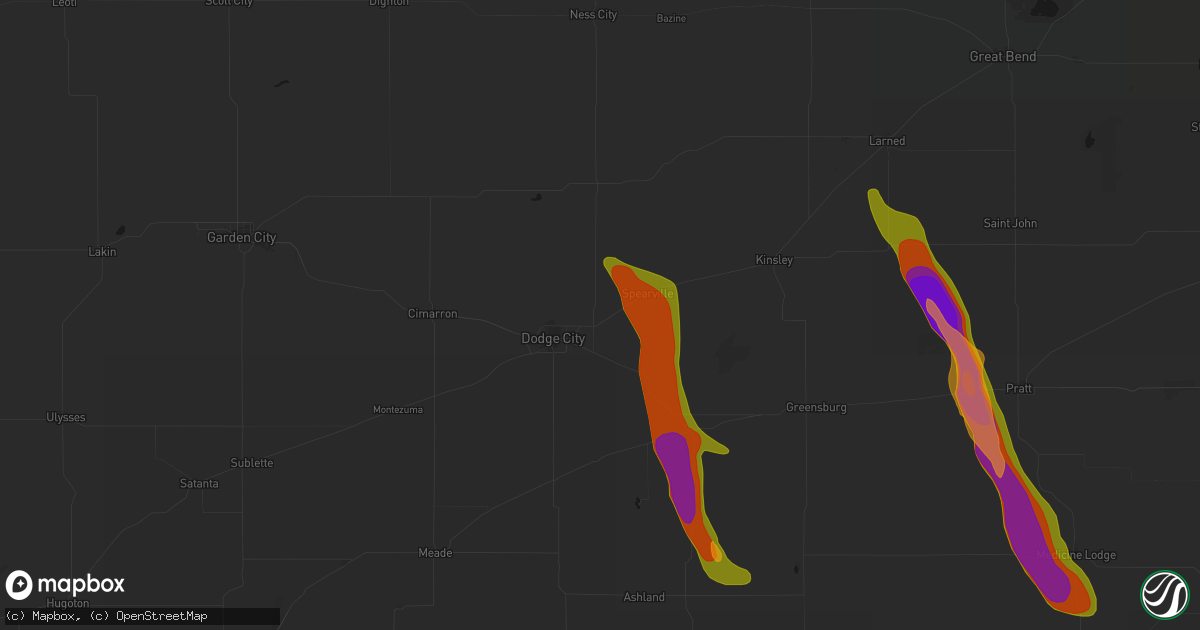 Hail map in Wright, KS on June 16, 2026