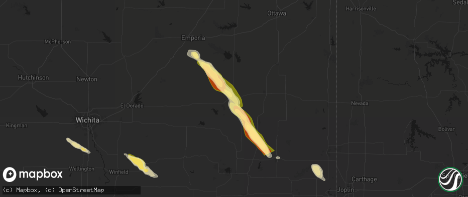 Hail map in Yates Center, KS on June 16, 2026