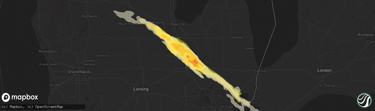 Hail map in Clio, MI on June 17, 2013