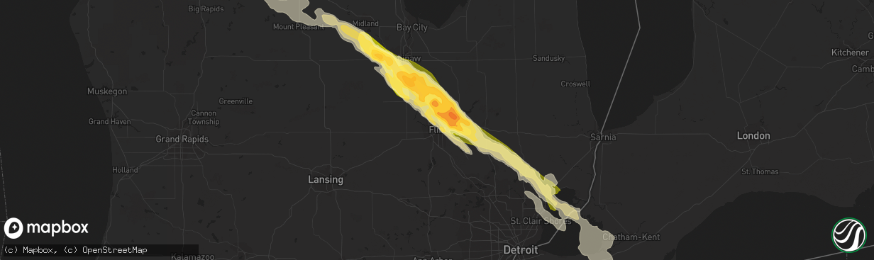 Hail map in Flint, MI on June 17, 2013