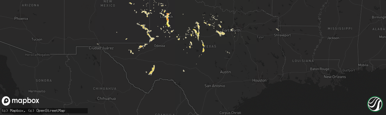 Hail map in Texas on June 17, 2013