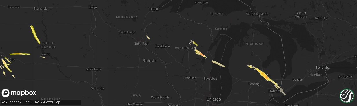 Hail map in Wisconsin on June 17, 2013