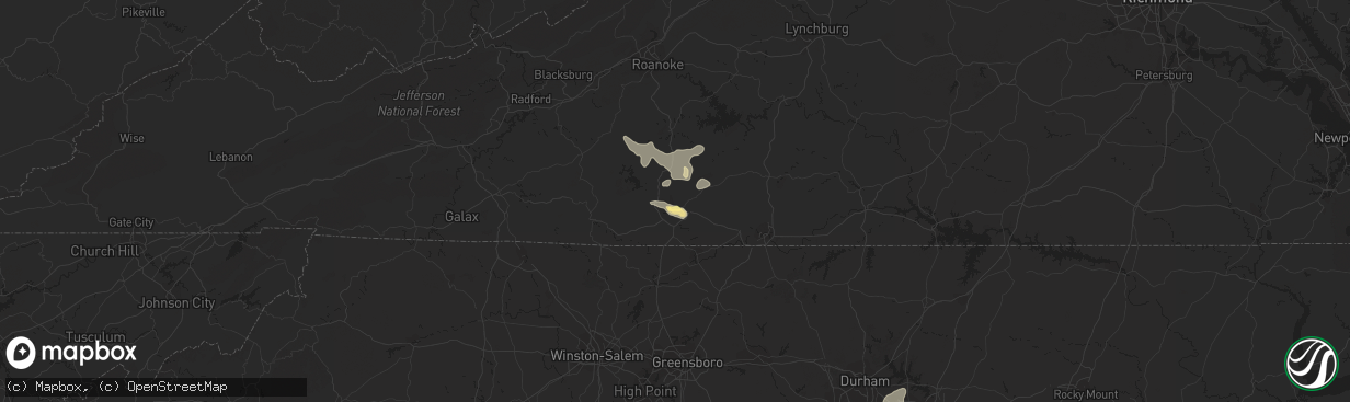 Hail map in Martinsville, VA on June 17, 2015