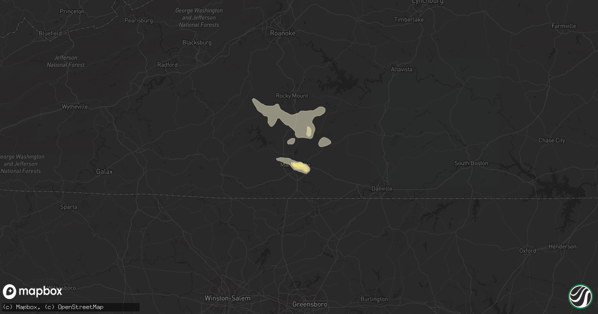 Hail map in Martinsville, VA on June 17, 2015