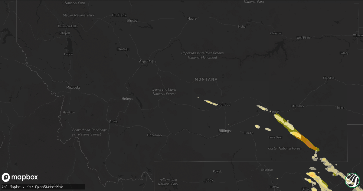Hail map in Montana on June 17, 2015