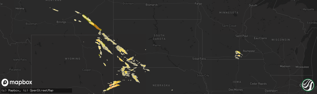 Hail map in South Dakota on June 17, 2015