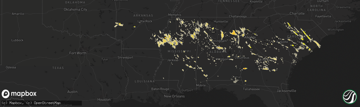 Hail map in Mississippi on June 17, 2016