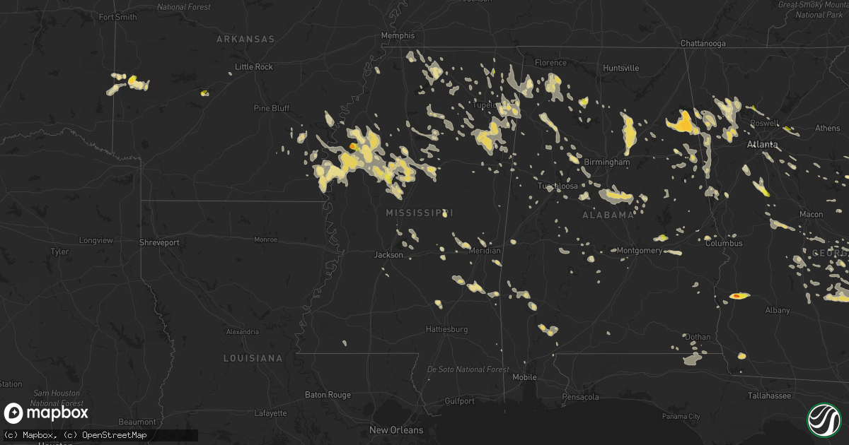 Hail map in Mississippi on June 17, 2016