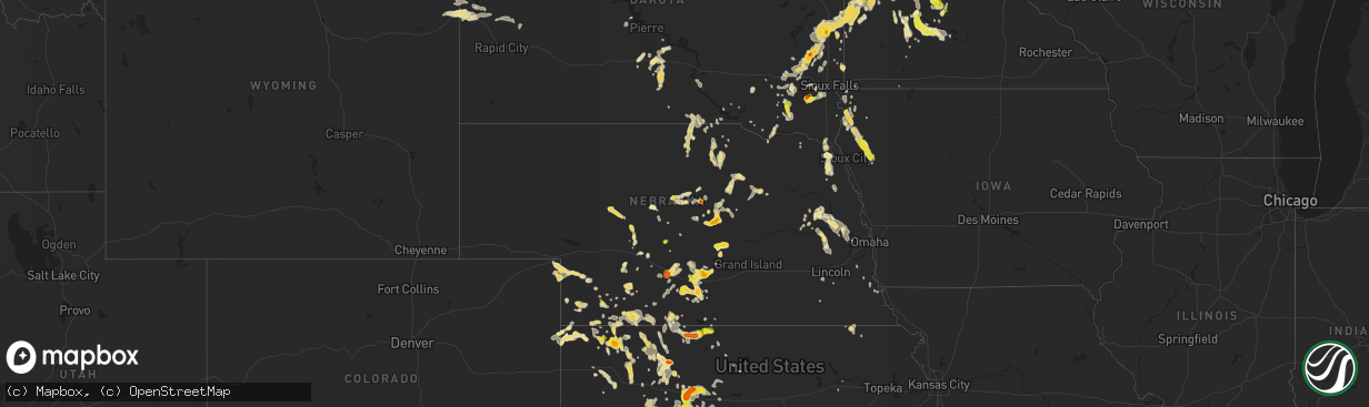 Hail map in Nebraska on June 17, 2016