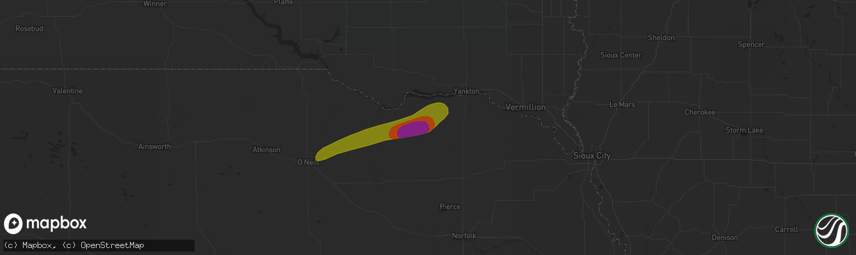 Hail map in Bloomfield, NE on June 17, 2018