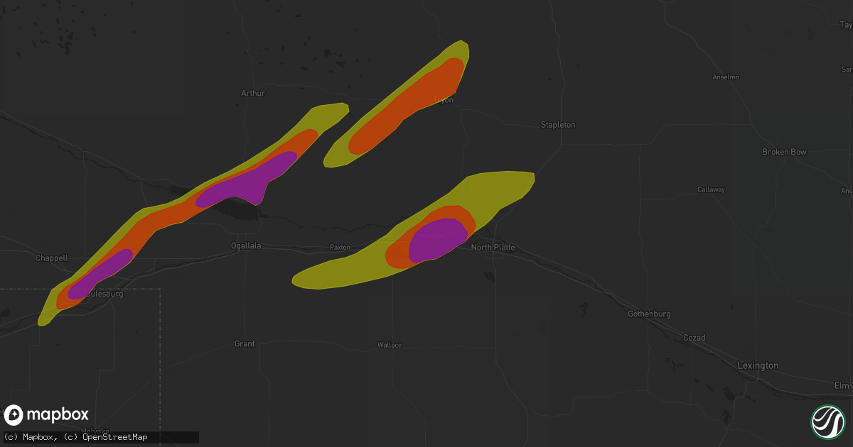 Hail map in Hershey, NE on June 17, 2018