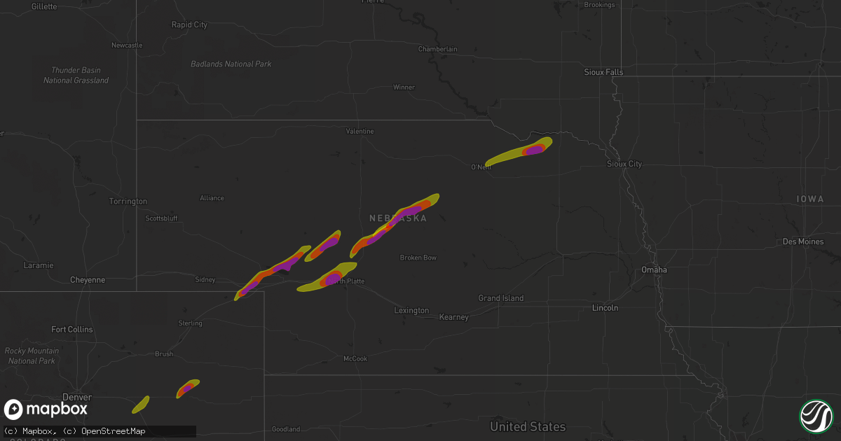 Hail map in Nebraska on June 17, 2018