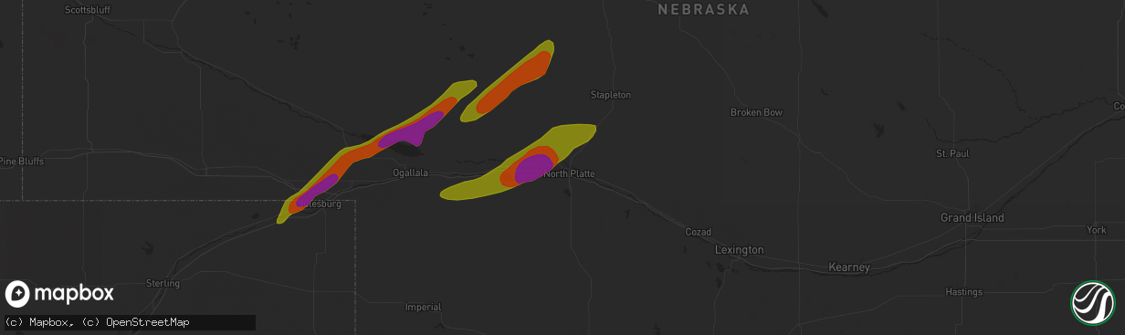 Hail map in North Platte, NE on June 17, 2018