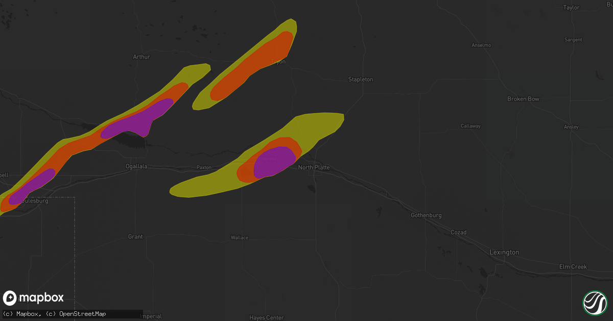 Hail map in North Platte, NE on June 17, 2018