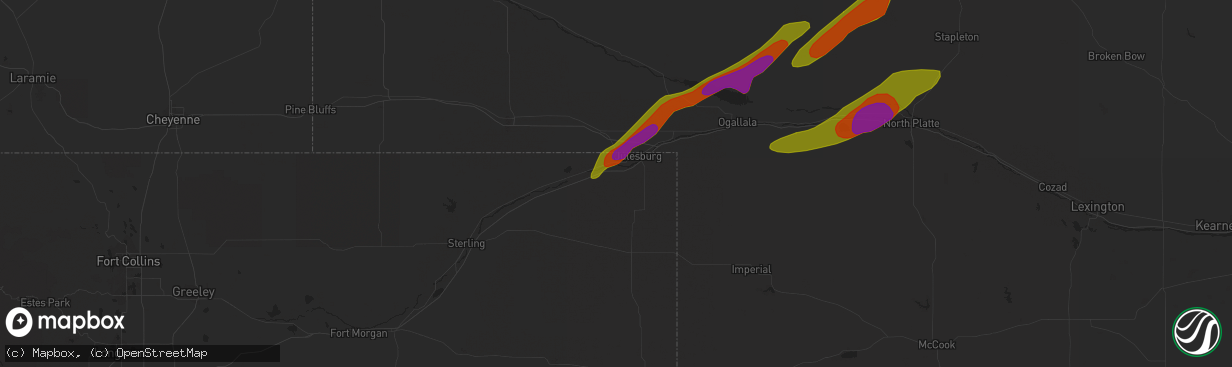 Hail map in Ovid, CO on June 17, 2018