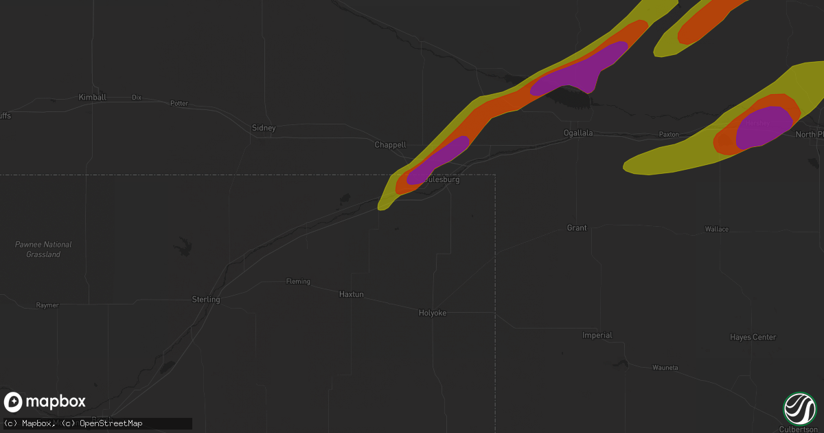 Hail map in Ovid, CO on June 17, 2018