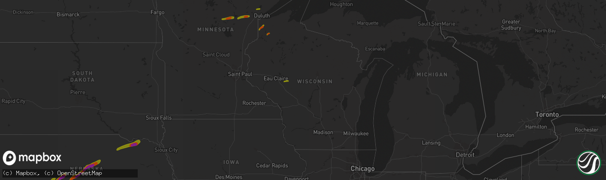 Hail map in Wisconsin on June 17, 2018