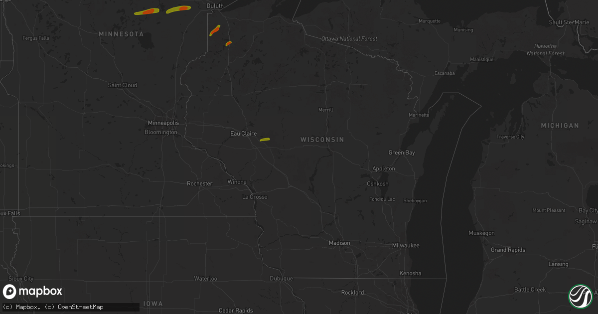 Hail map in Wisconsin on June 17, 2018