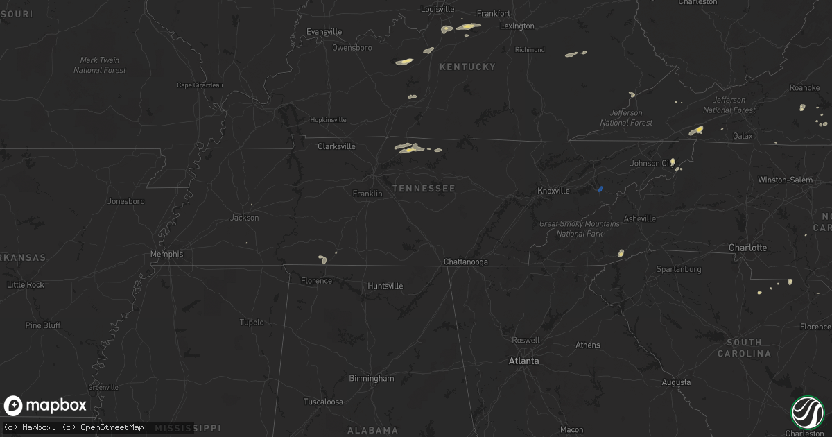 Hail map in Tennessee on June 17, 2019