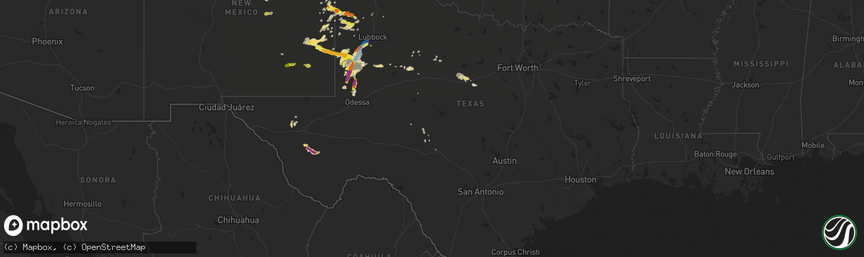 Hail map in Texas on June 17, 2019