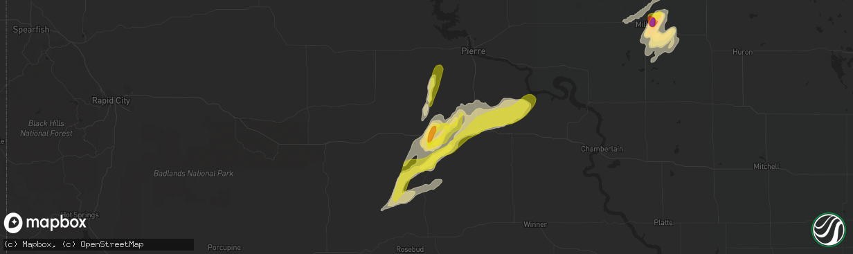 Hail map in Murdo, SD on June 17, 2020