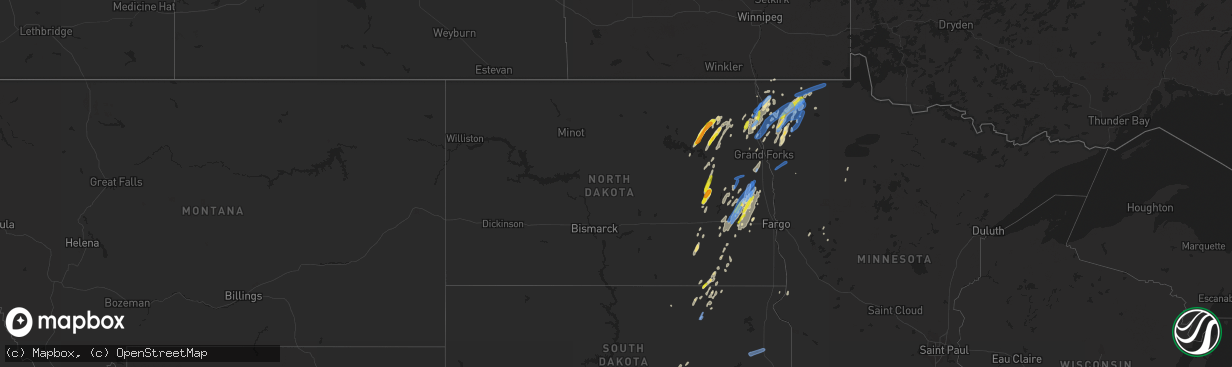 Hail map in North Dakota on June 17, 2020