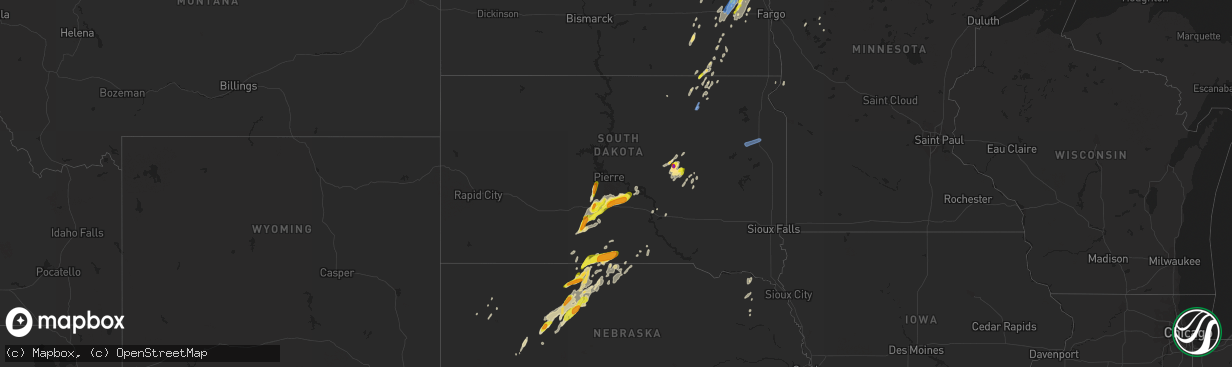 Hail map in South Dakota on June 17, 2020