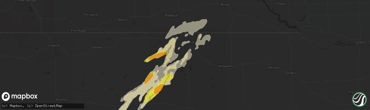 Hail map in Valentine, NE on June 17, 2020