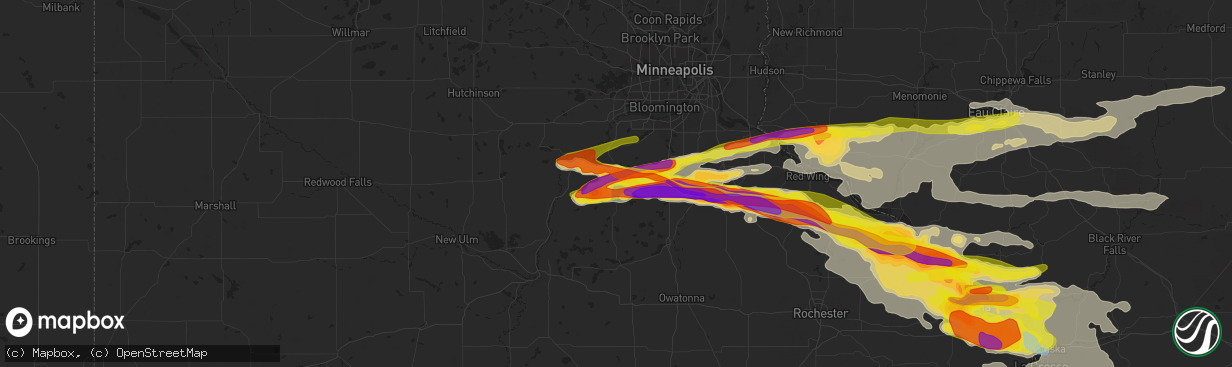 Hail map in New Prague, MN on June 17, 2021