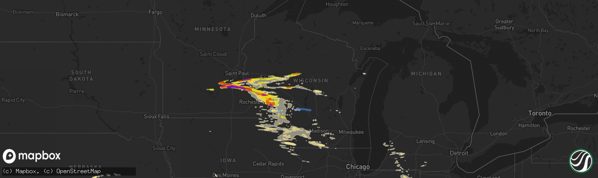 Hail map in Wisconsin on June 17, 2021