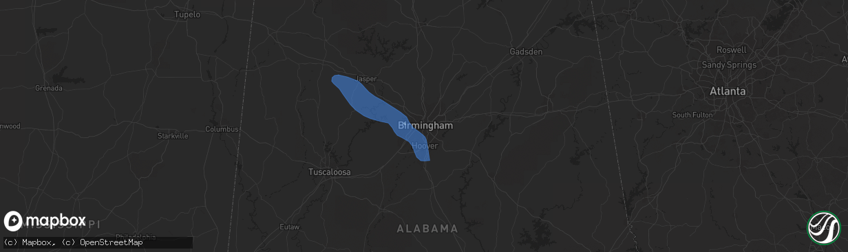 Hail map in Birmingham, AL on June 17, 2022