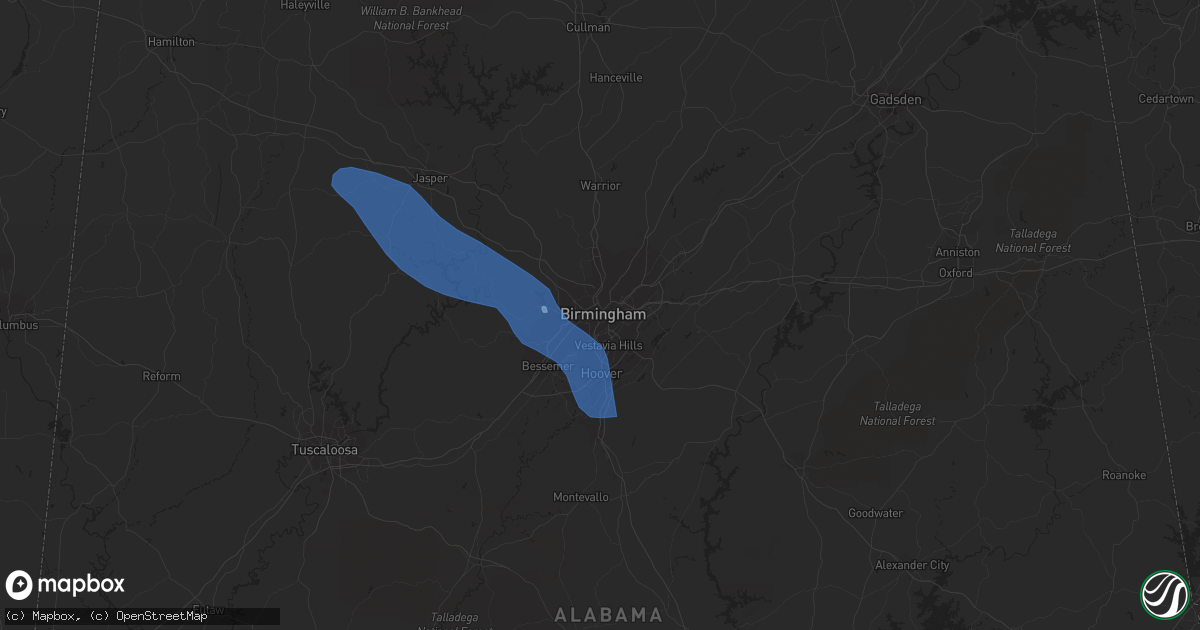 Hail map in Birmingham, AL on June 17, 2022