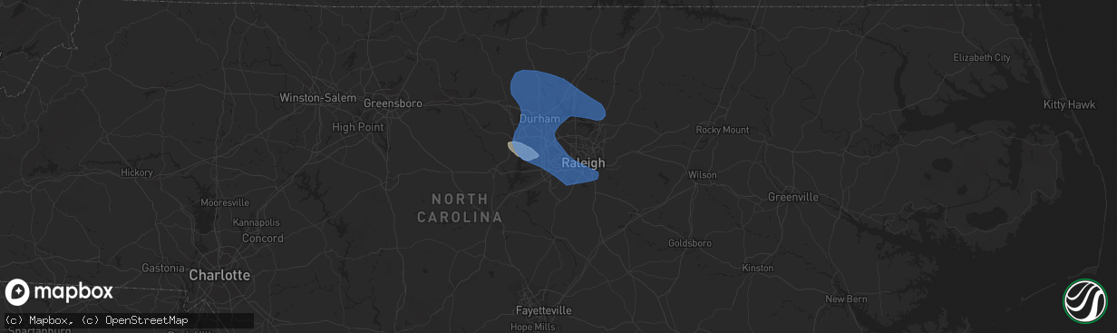 Hail map in Cary, NC on June 17, 2022