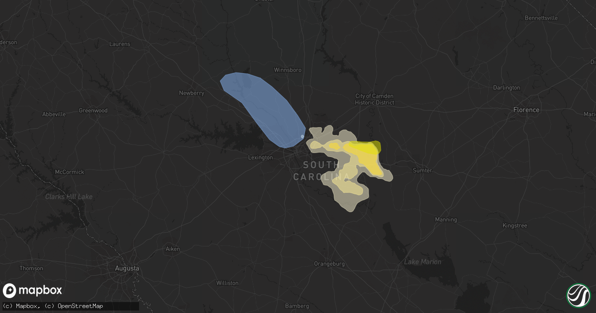 Hail map in Columbia, SC on June 17, 2022