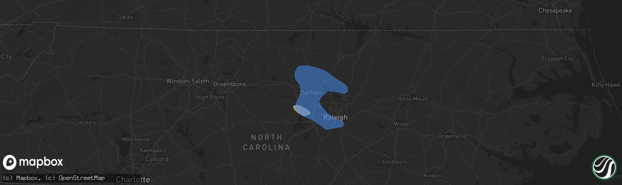 Hail map in Durham, NC on June 17, 2022