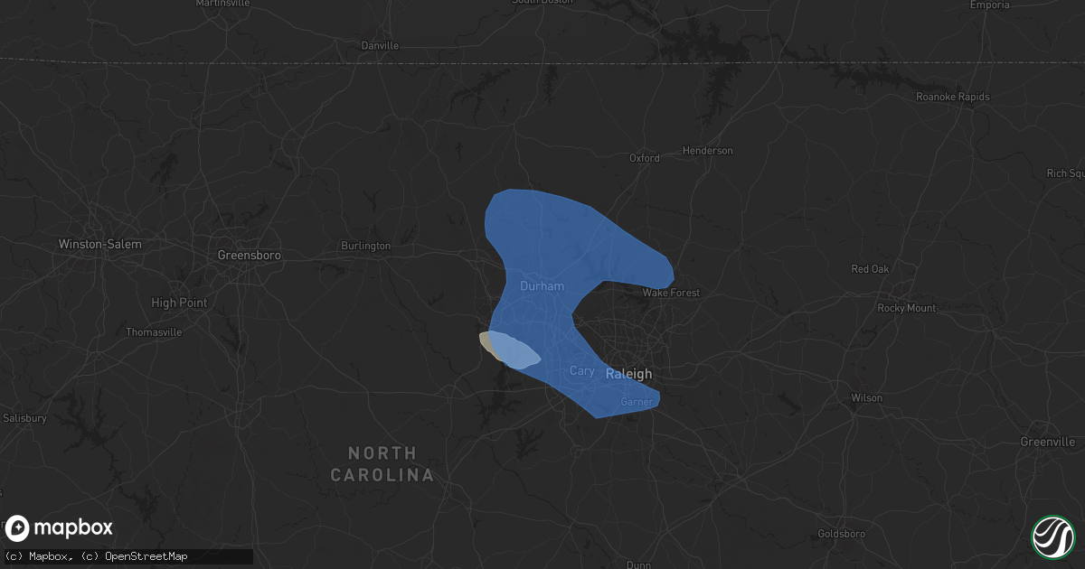 Hail map in Durham, NC on June 17, 2022