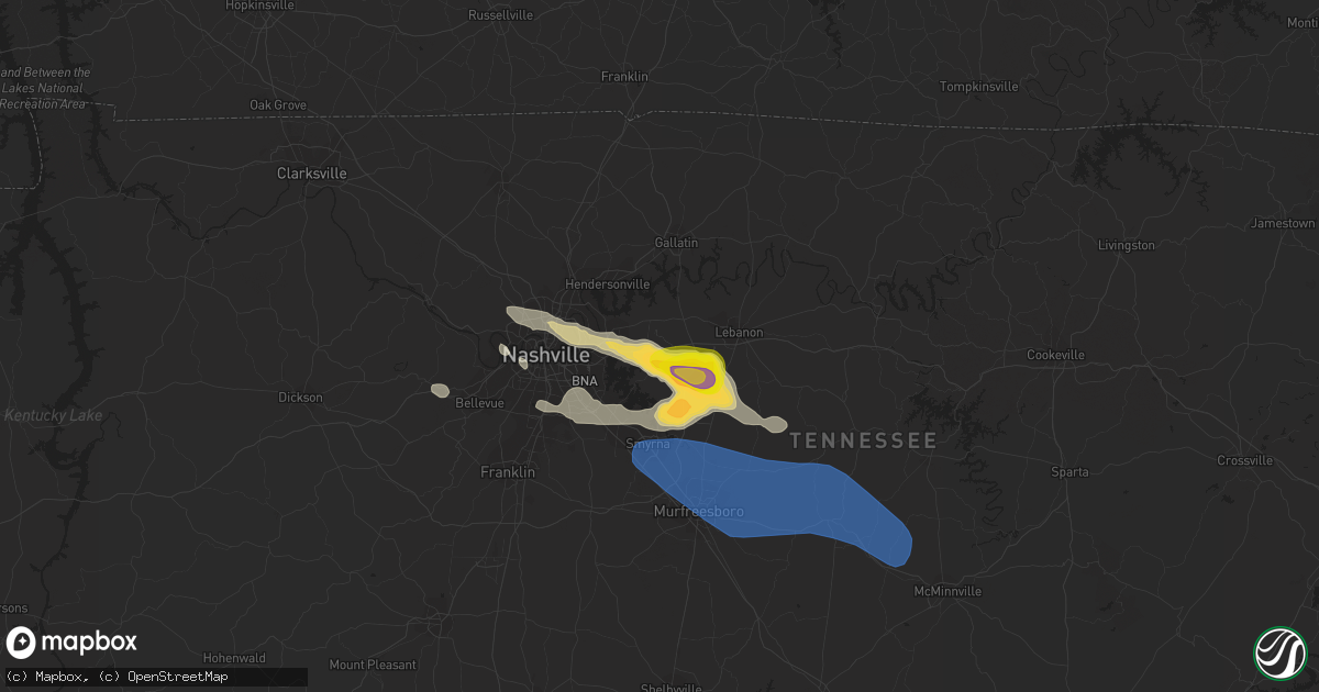 Hail map in Mount Juliet, TN on June 17, 2022